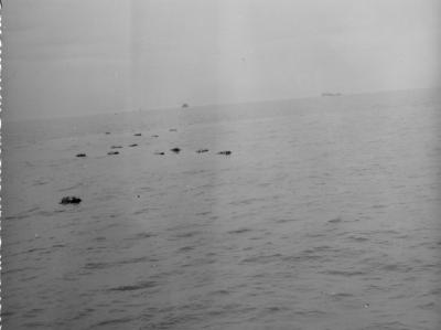 Se observa el Riachuelo con flores en el marco de un acto de ceremonia de 1954.