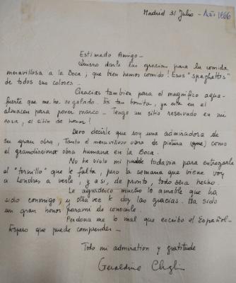 Carta de Geraldine Chaplin