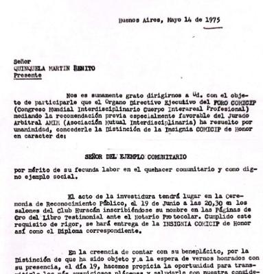 Invitación a un homenaje de COMICIP