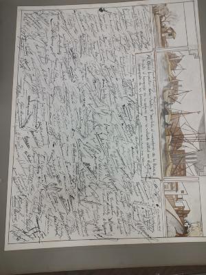 Dedicatoria a Santos Sgarlata con dibujo de  Delia A. Bucich