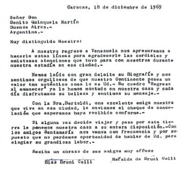 Carta a Benito Quinquela Martín por la compra, envío y recepción de su obra en Venezuela